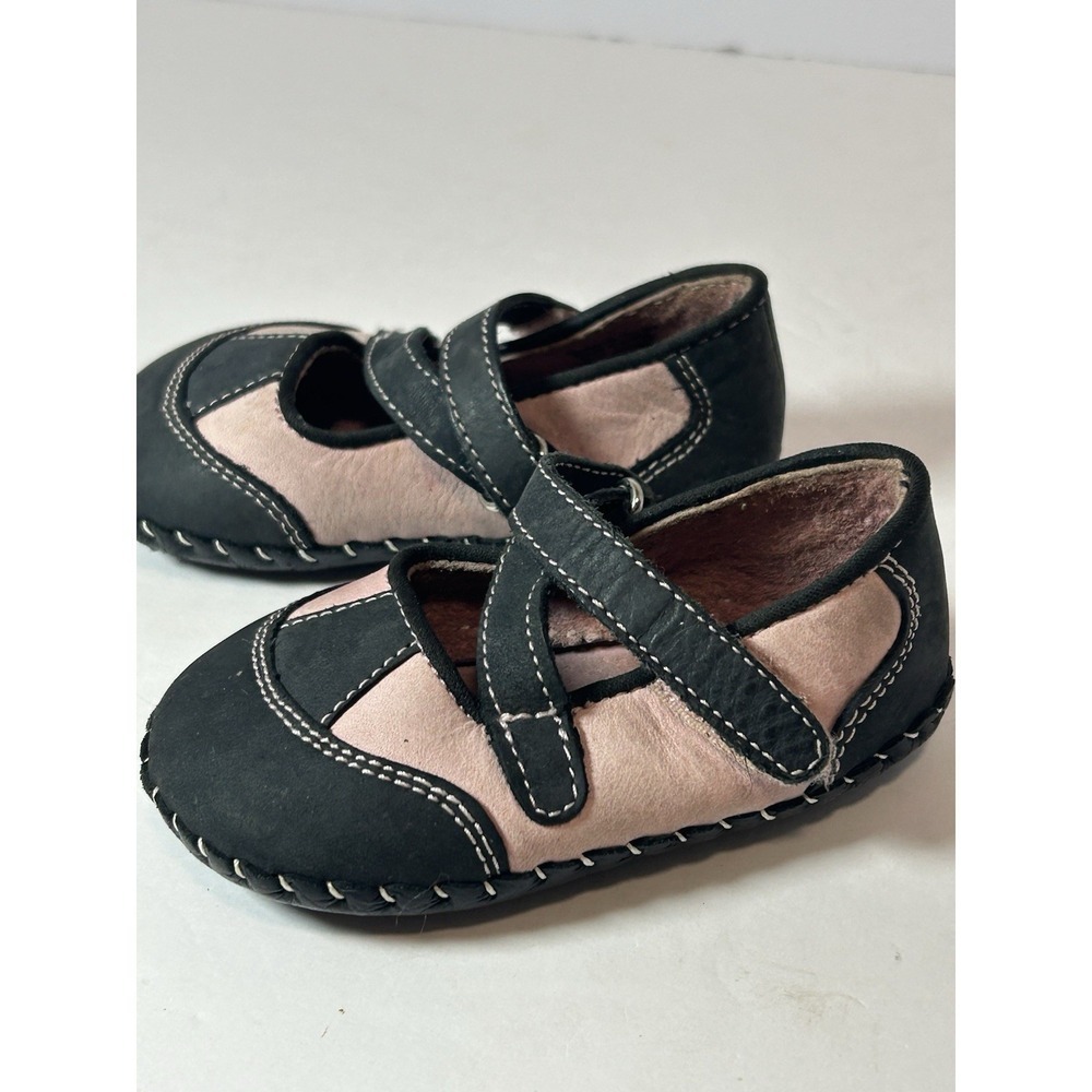 Pedi led Mary Jane Infant Crib Shoes Pink Black  Size 6-9 Months  VGC